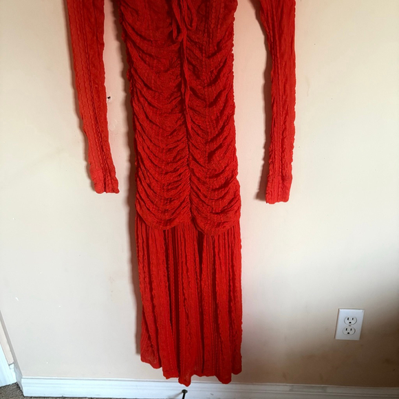 Ganni Orange Ruched stretch-cloqué midi dress size 36 US 4 $475 - Picture 10 of 16